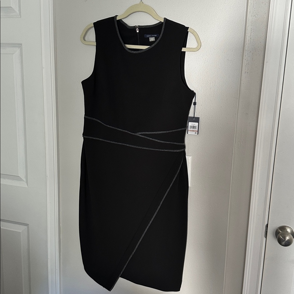 Tommy Hilfiger Elegant Black Sleeveless Dress with charcoal gray detail